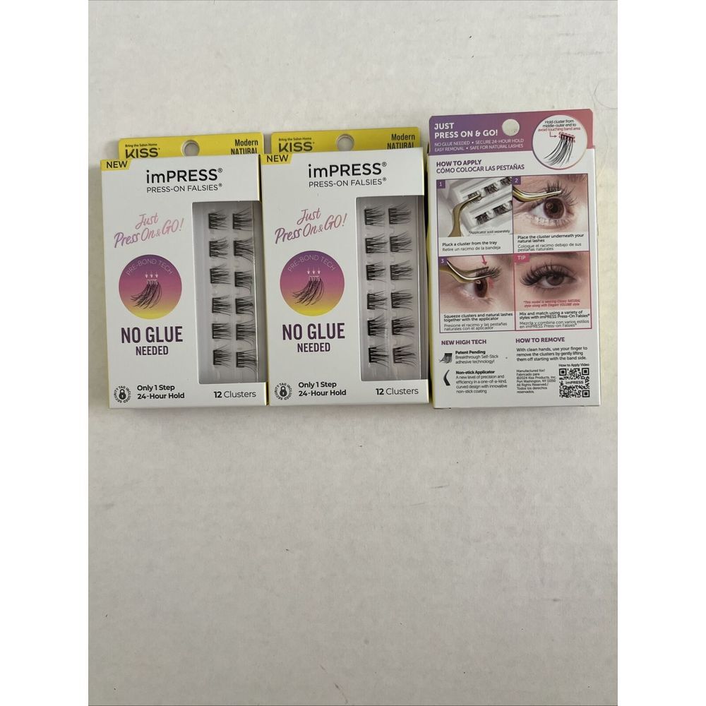 Lot Of‎ 3 Kiss Impress Press-On Falsies Lashes 12 Clusters Modern Natural ILS03
